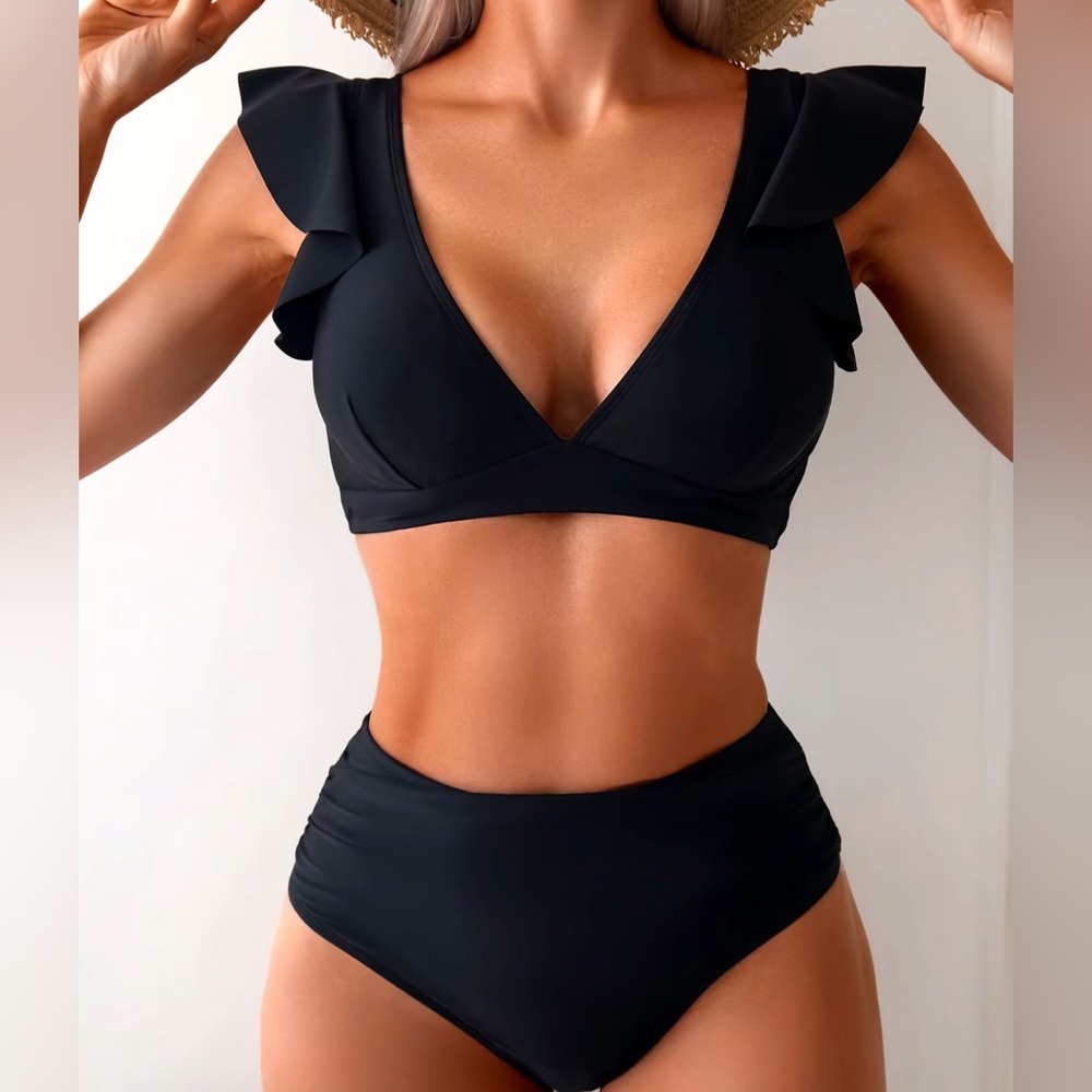Black Ruffle Bikini Set
